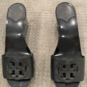 Tory Burch Black Wedge Sandals 8.5